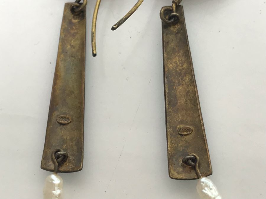 New Sterling Silver 14K Gold Wash Handcrafted Backed Enamel Earrings By Shashi [Photo 7]