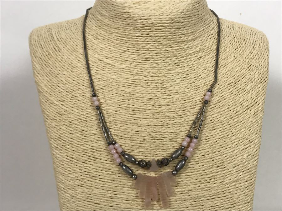 Vintage Sterling Silver And Rose Quartz Necklace [Photo 9]
