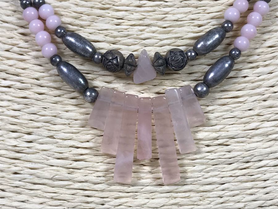 Vintage Sterling Silver And Rose Quartz Necklace [Photo 2]