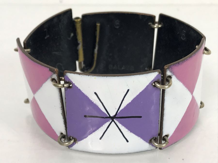 Vintage Signed Harold Balazs Mid-Century Atomic Enamel Bracelet 7L [Photo 2]