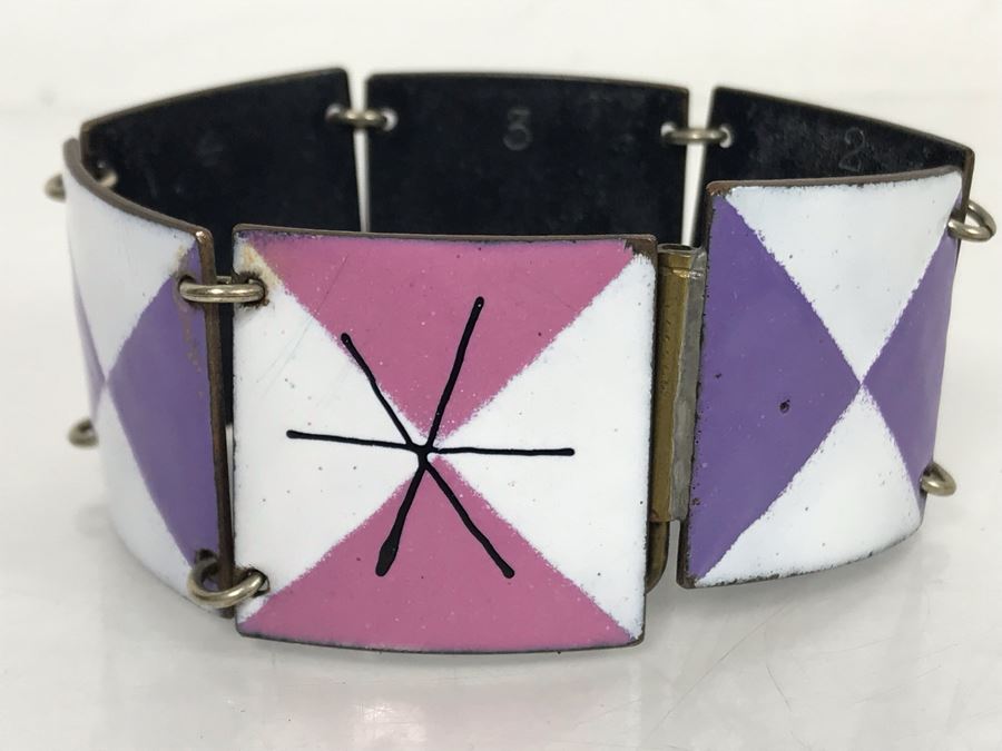 Vintage Signed Harold Balazs Mid-Century Atomic Enamel Bracelet 7L [Photo 4]