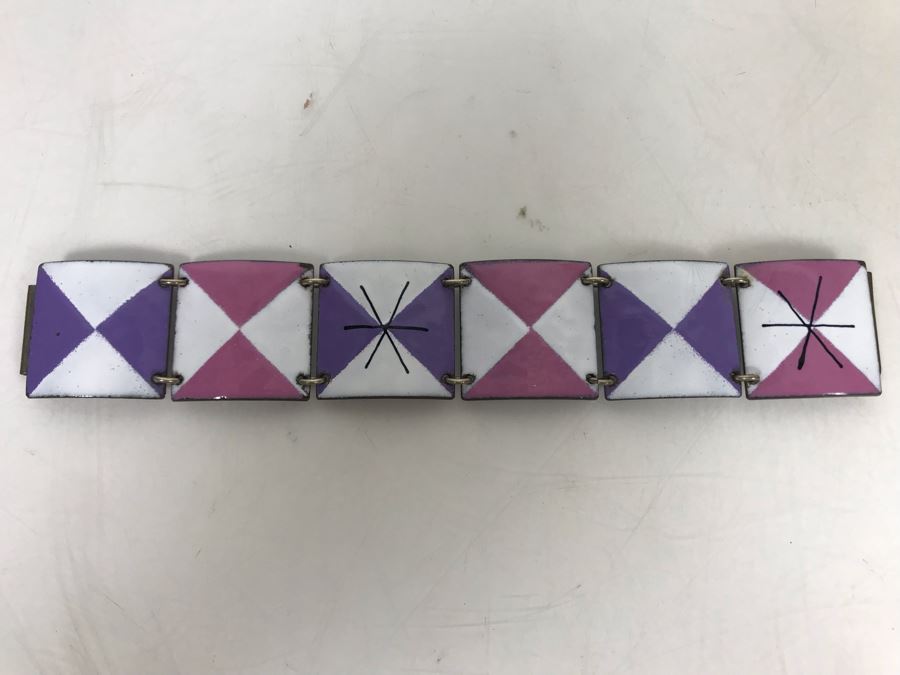 Vintage Signed Harold Balazs Mid-Century Atomic Enamel Bracelet 7L [Photo 8]