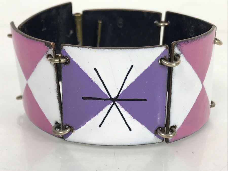Vintage Signed Harold Balazs Mid-Century Atomic Enamel Bracelet 7L [Photo 3]