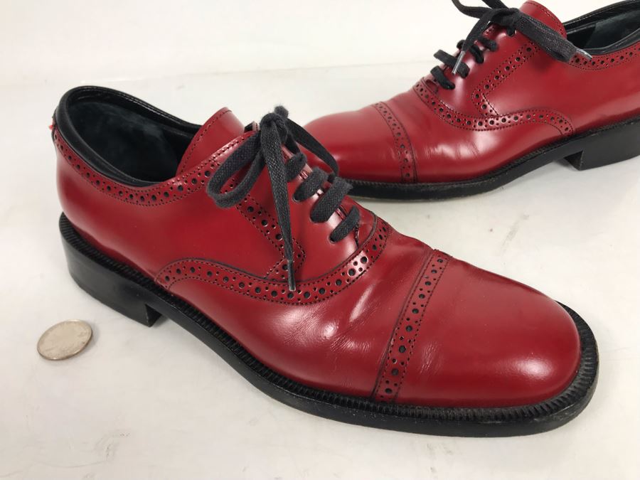GUCCI Red Leather Shoes Size 6.5 B Made In Italy [Photo 4]