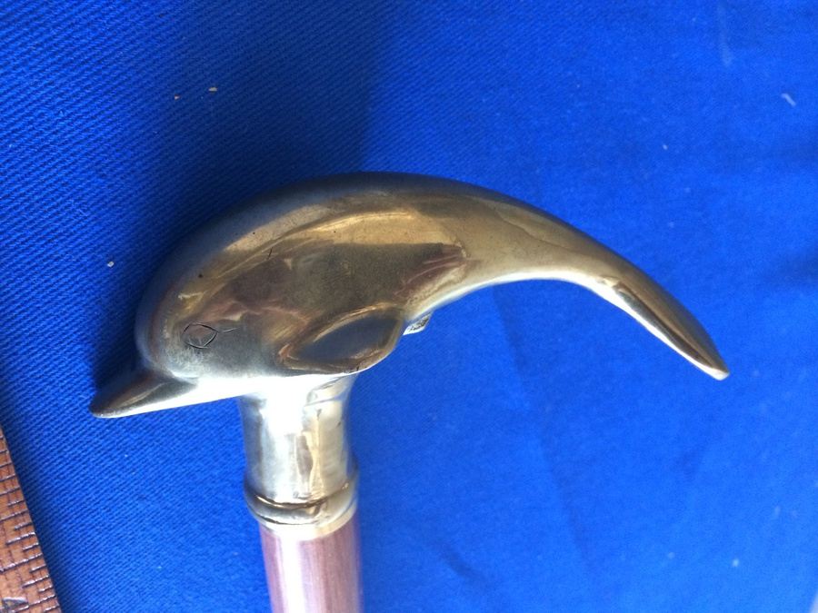 Brass & Wood Dolphin Cane [Photo 4]