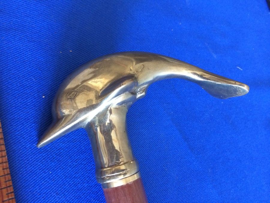 Brass & Wood Dolphin Cane [Photo 2]