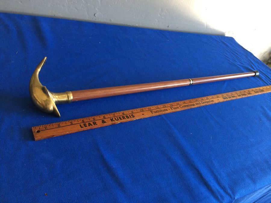 Brass & Wood Dolphin Cane