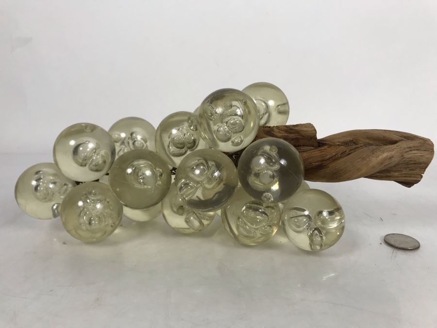 Lucite And Wood Sculptural Grapes 12W X 5D X 4.5H