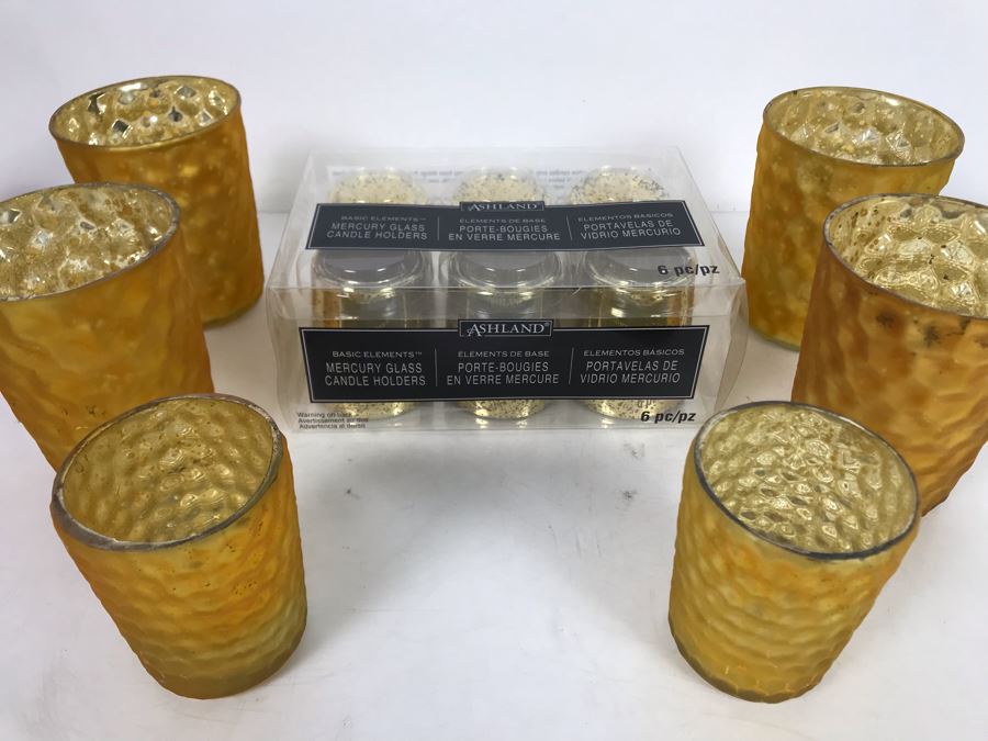 Various New Restoration Hardware Yellow Votive Sets And New Set Of Six Mercury Glass Candle Holders