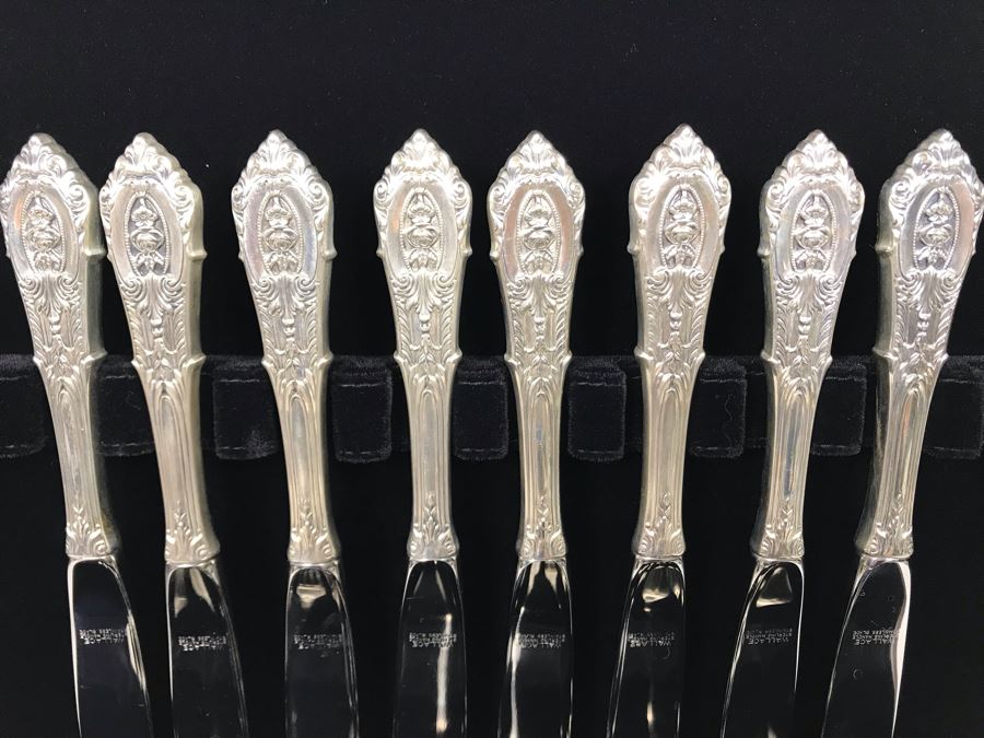 Sterling Silver Wallace Flatware Service For 8 With Large Silver Storage Box With Drawer Incl Sterling Handled Serving Spoon - (872g Not Including Knives And Serving Piece) [Photo 16]