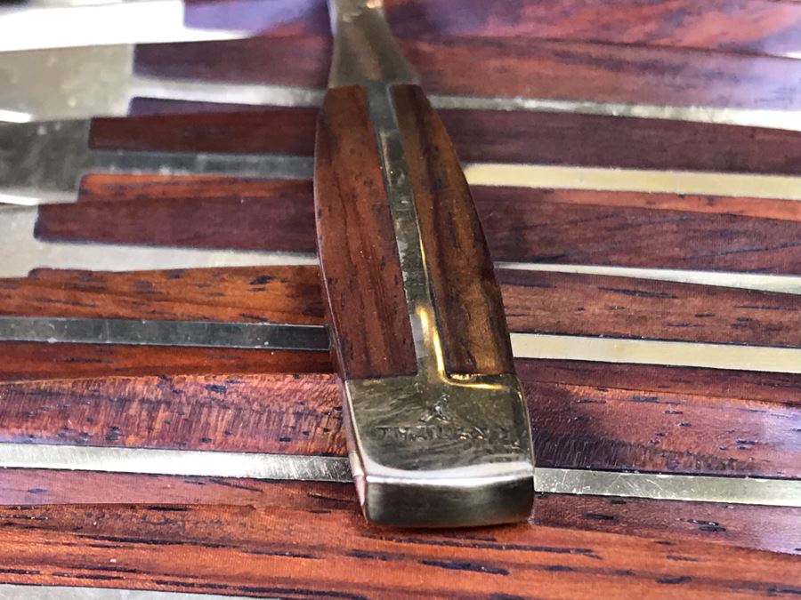 Never Used 91 Piece Mint Jean-Claude Rosewood & Bronze Mid-Century Modern Complete Thailand Flatware & Servingware Set With Nice Wooden Storage Box [Photo 20]