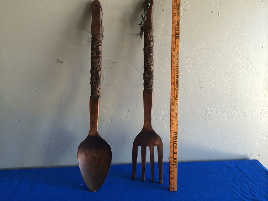 Large Carved Spoon and Fork [Photo 2]