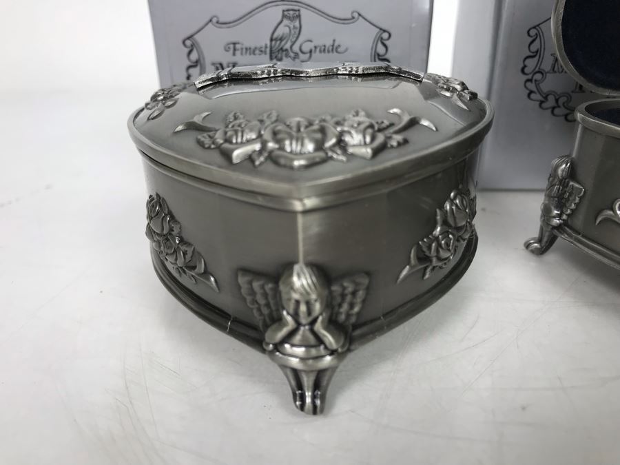 Pair Of New Mullingar Pewter Ireland Heart Shaped Jewelry Boxes [Photo 5]