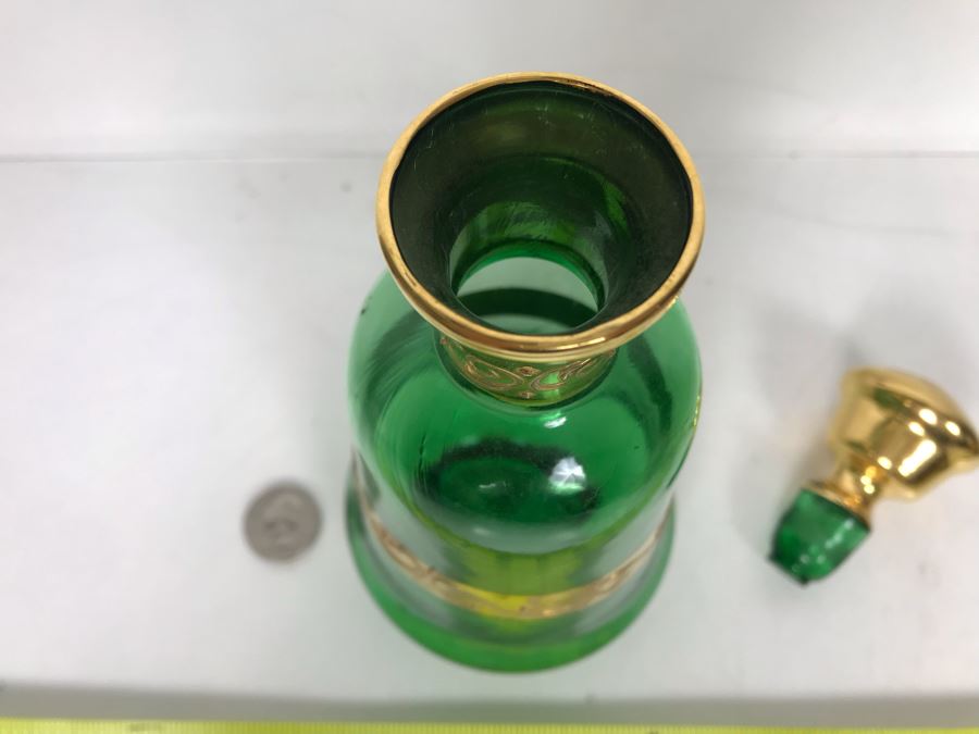 Hand Blown Italian Gold Decorated Glass Bottle With Stopper 4W X 9H [Photo 6]