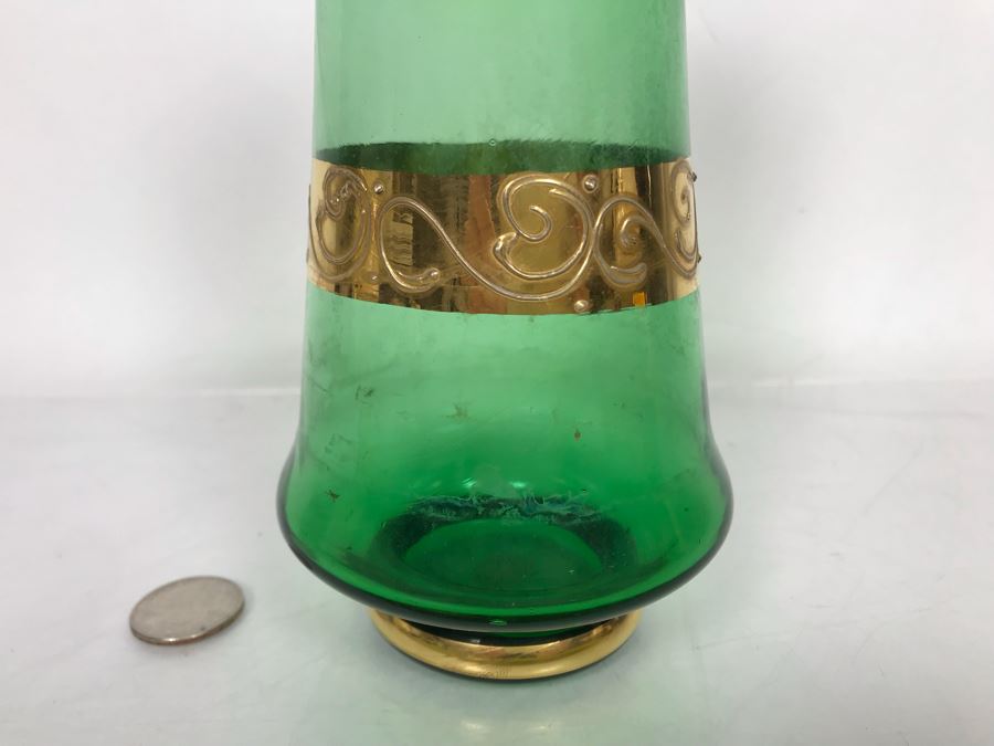 Hand Blown Italian Gold Decorated Glass Bottle With Stopper 4W X 9H [Photo 4]