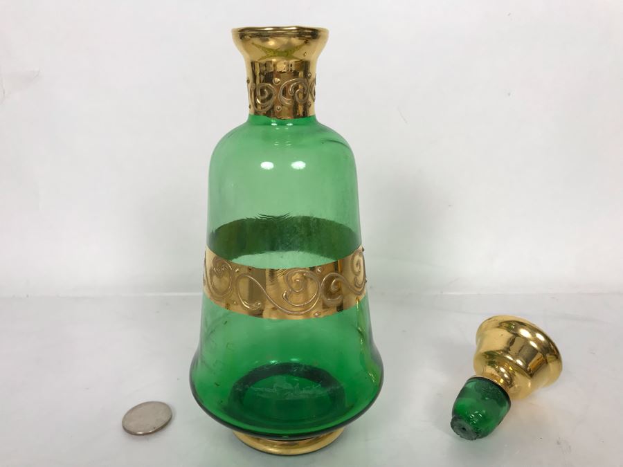 Hand Blown Italian Gold Decorated Glass Bottle With Stopper 4W X 9H [Photo 5]