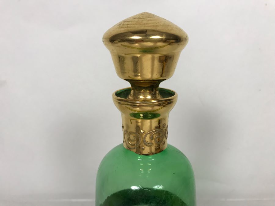 Hand Blown Italian Gold Decorated Glass Bottle With Stopper 4W X 9H [Photo 3]