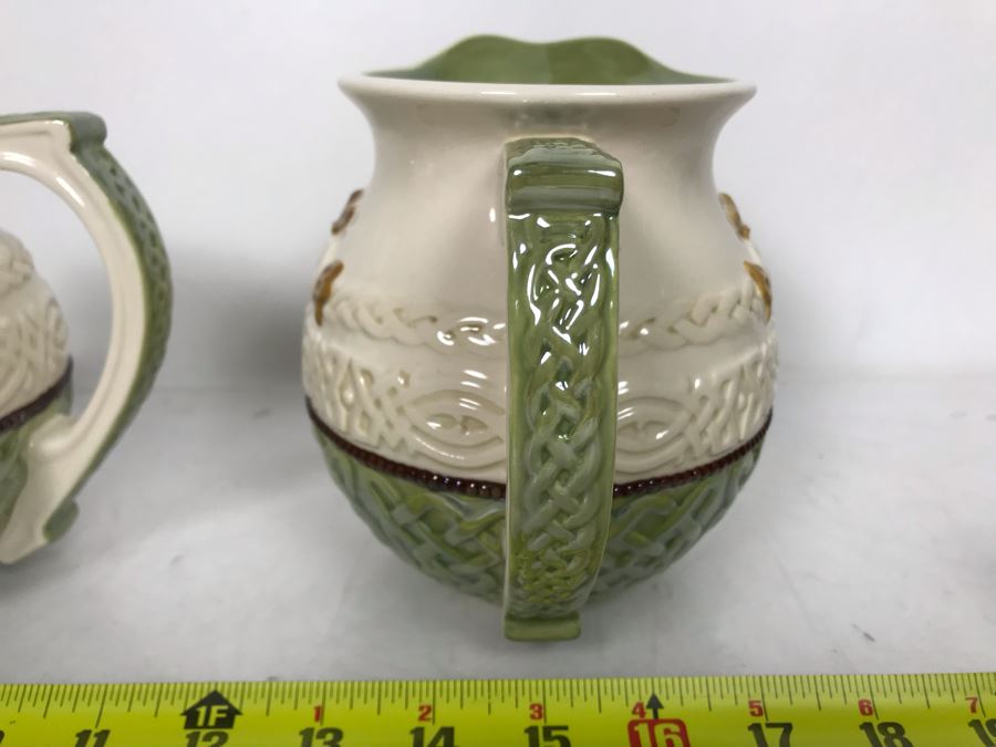 Pair Of Irish Grasslands Road Ceramic Glazed Pitchers 7W X 6H [Photo 4]