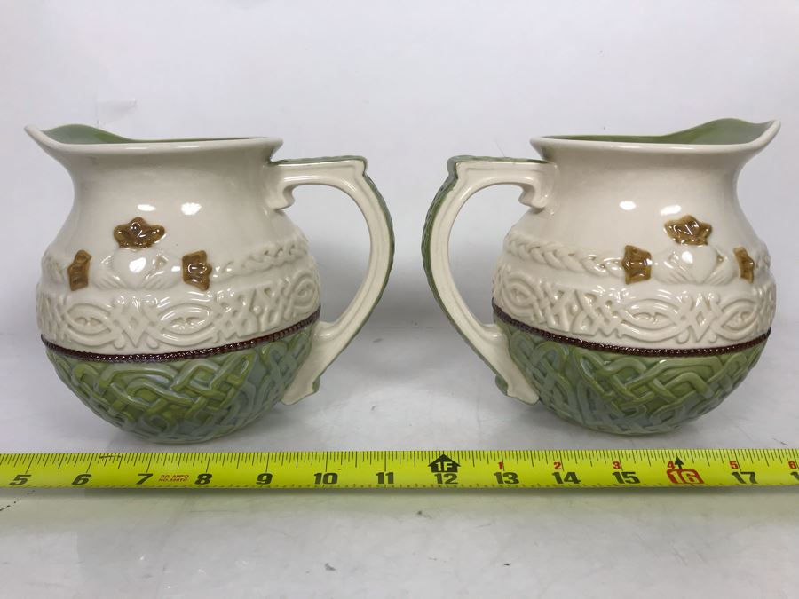 Pair Of Irish Grasslands Road Ceramic Glazed Pitchers 7W X 6H [Photo 2]