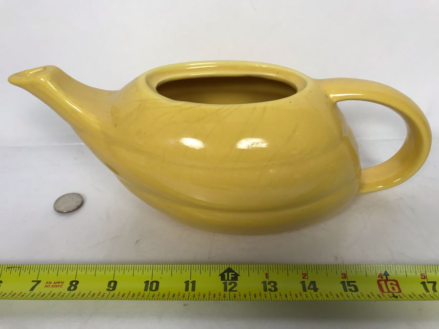 Vintage Yellow Bauer Pottery Teapot With Slight Chip In Spout (No Lid) - Great As Planter 12W X 6D X 4.5H [Photo 3]