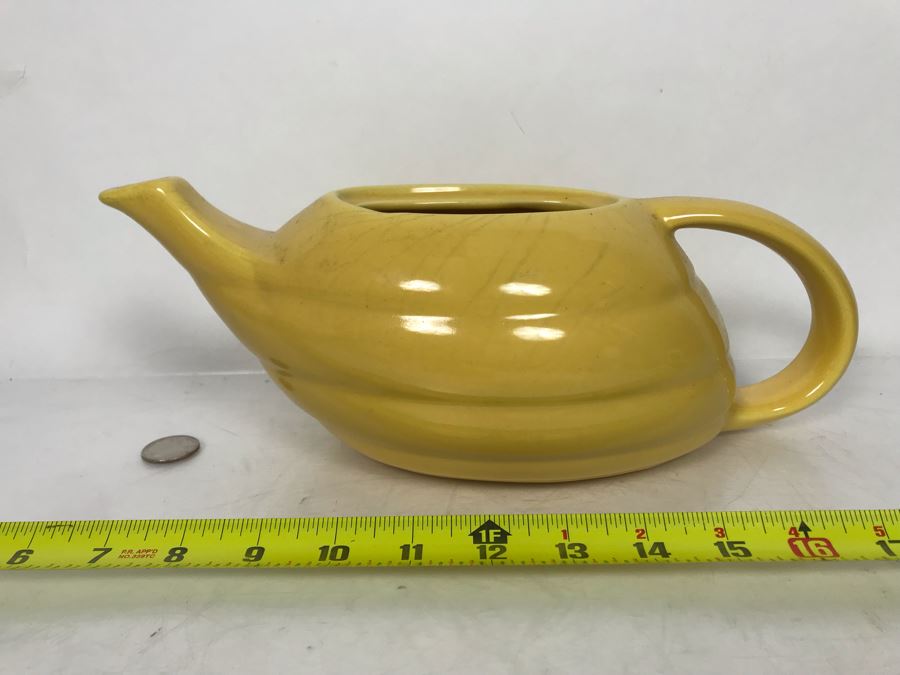Vintage Yellow Bauer Pottery Teapot With Slight Chip In Spout (No Lid) - Great As Planter 12W X 6D X 4.5H [Photo 2]