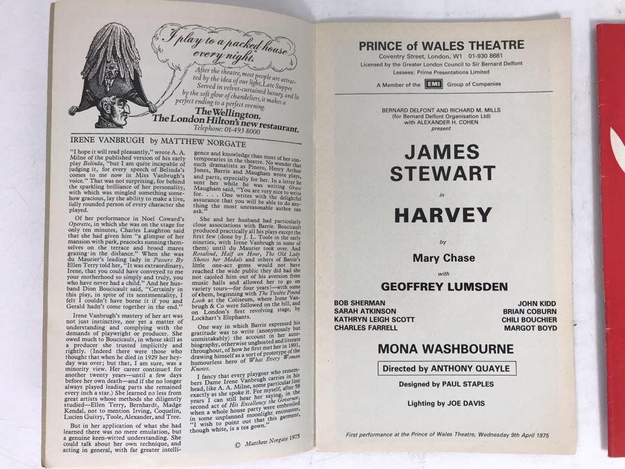 Pair Of James Stewart Hand Signed Harvey Play Theatre Programs (It's A Wonderful Life Lead Actor) [Photo 9]
