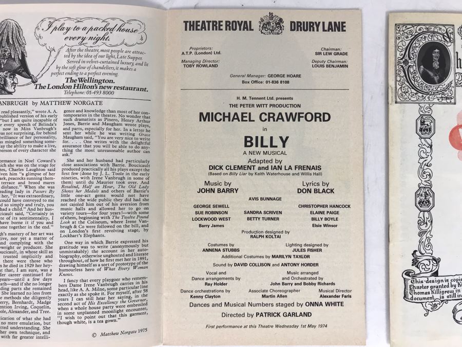 Pair Of Hand Signed Michael Crawford Theatre Musical Programs Billy Theatre Royal Drury Lane [Photo 10]