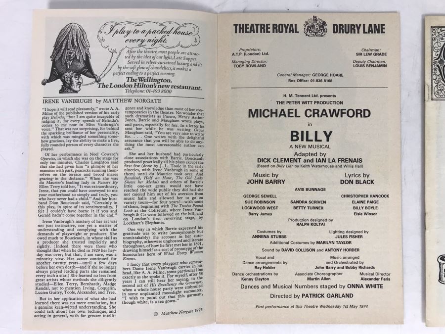 Pair Of Hand Signed Michael Crawford Theatre Musical Programs Billy Theatre Royal Drury Lane [Photo 9]