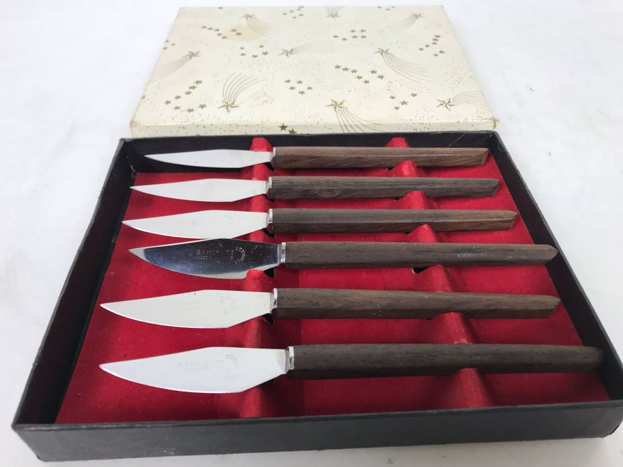 Set Of Six Mid-Century Knives By S. I. Moss Co Made In France With Box