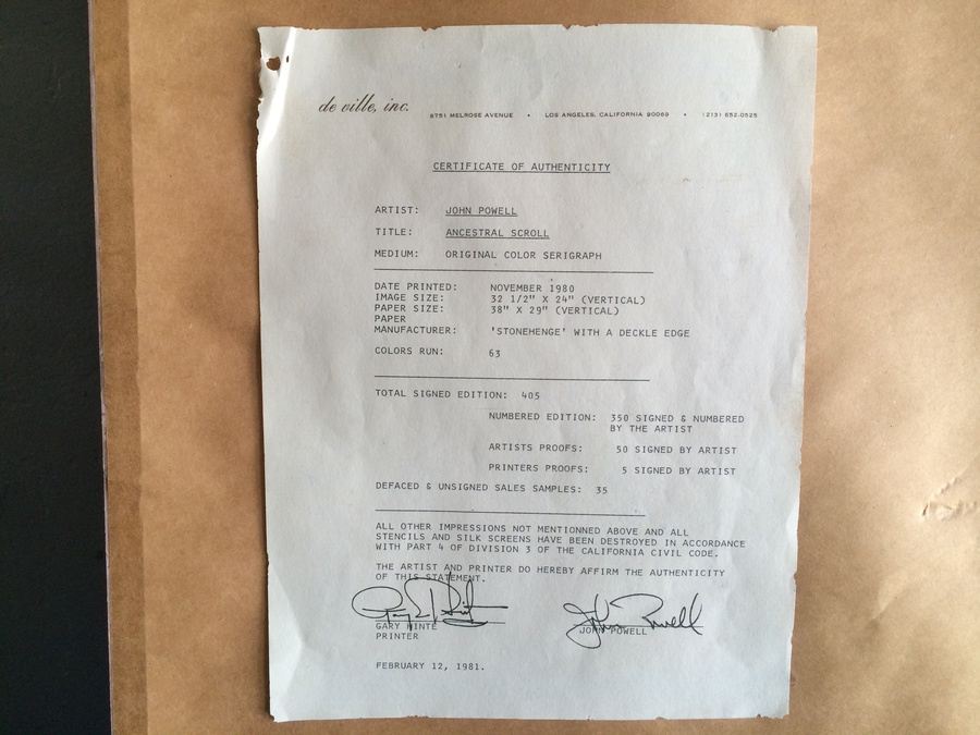 John Powell Color Serigraph Ancestral Scroll 339/350 Hand Signed by Artist [Photo 9]