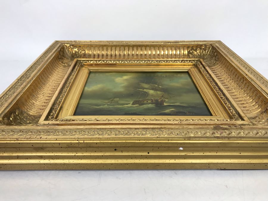 Original Listed English Artist Robinson Jones Sailing Ship Painting (Frame: 18 X 16.5, Board: 10 X 8) [Photo 28]