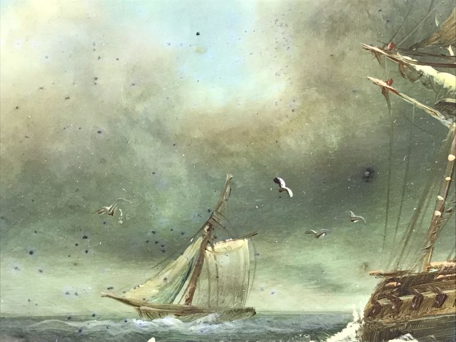 Original Listed English Artist Robinson Jones Sailing Ship Painting (Frame: 18 X 16.5, Board: 10 X 8) [Photo 12]