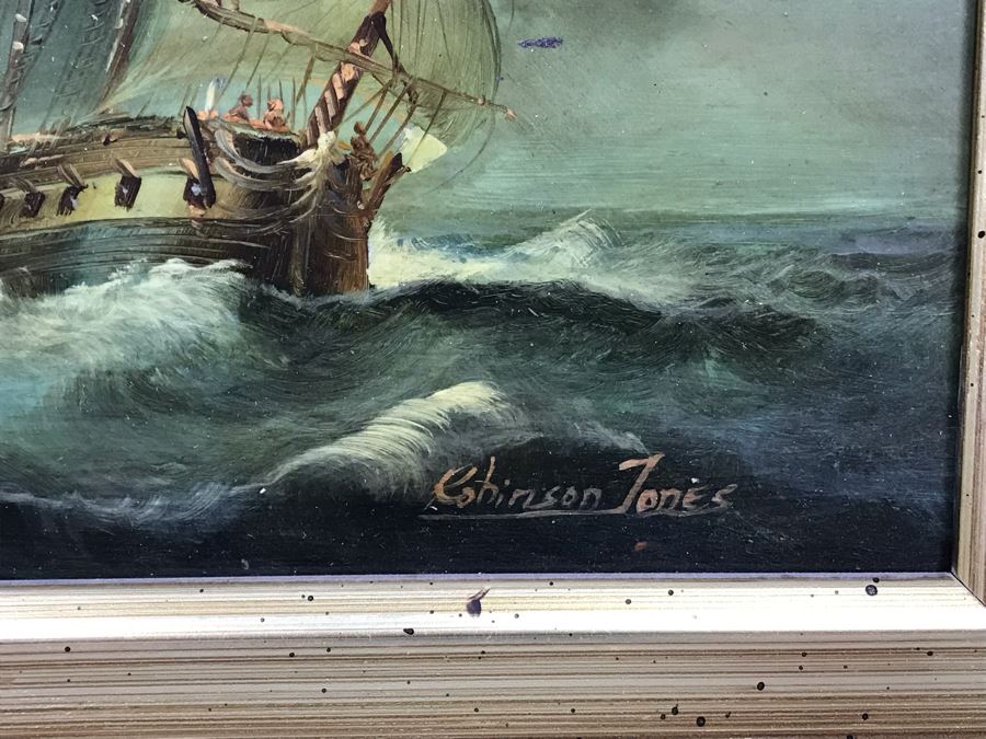 Original Listed English Artist Robinson Jones Sailing Ship Painting (Frame: 18 X 16.5, Board: 10 X 8) [Photo 7]