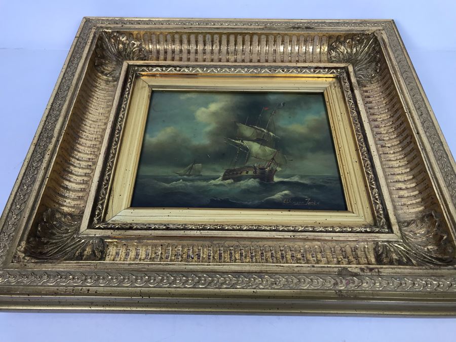 Original Listed English Artist Robinson Jones Sailing Ship Painting (Frame: 18 X 16.5, Board: 10 X 8) [Photo 30]