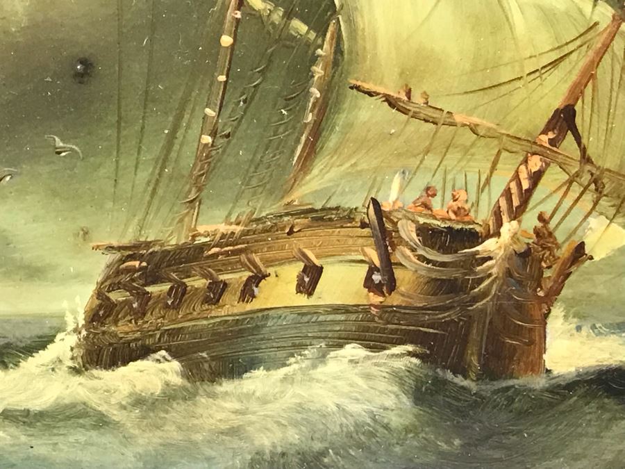 Original Listed English Artist Robinson Jones Sailing Ship Painting (Frame: 18 X 16.5, Board: 10 X 8) [Photo 16]