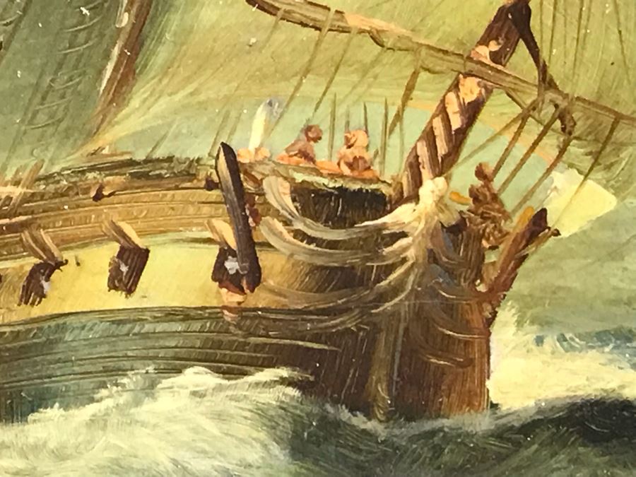 Original Listed English Artist Robinson Jones Sailing Ship Painting (Frame: 18 X 16.5, Board: 10 X 8) [Photo 17]