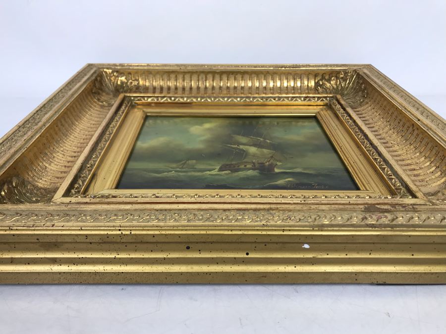 Original Listed English Artist Robinson Jones Sailing Ship Painting (Frame: 18 X 16.5, Board: 10 X 8) [Photo 29]