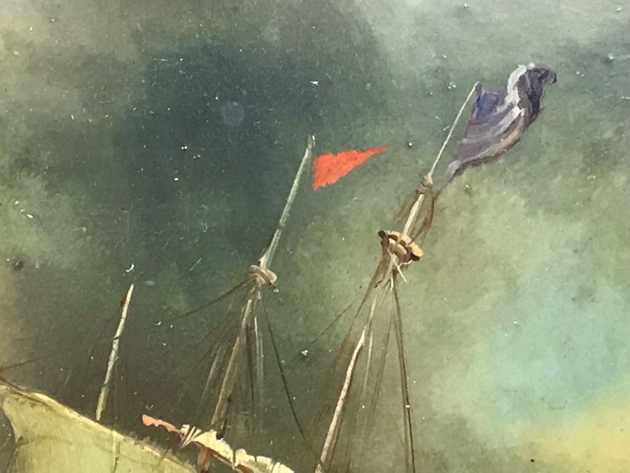 Original Listed English Artist Robinson Jones Sailing Ship Painting (Frame: 18 X 16.5, Board: 10 X 8) [Photo 10]