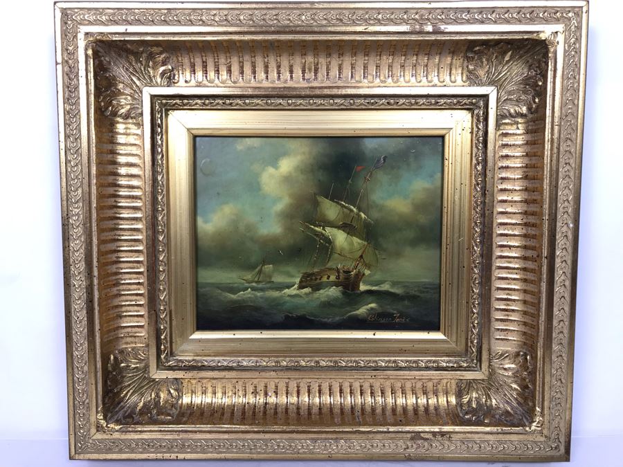 Original Listed English Artist Robinson Jones Sailing Ship Painting (Frame: 18 X 16.5, Board: 10 X 8) [Photo 23]