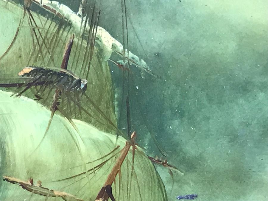 Original Listed English Artist Robinson Jones Sailing Ship Painting (Frame: 18 X 16.5, Board: 10 X 8) [Photo 9]