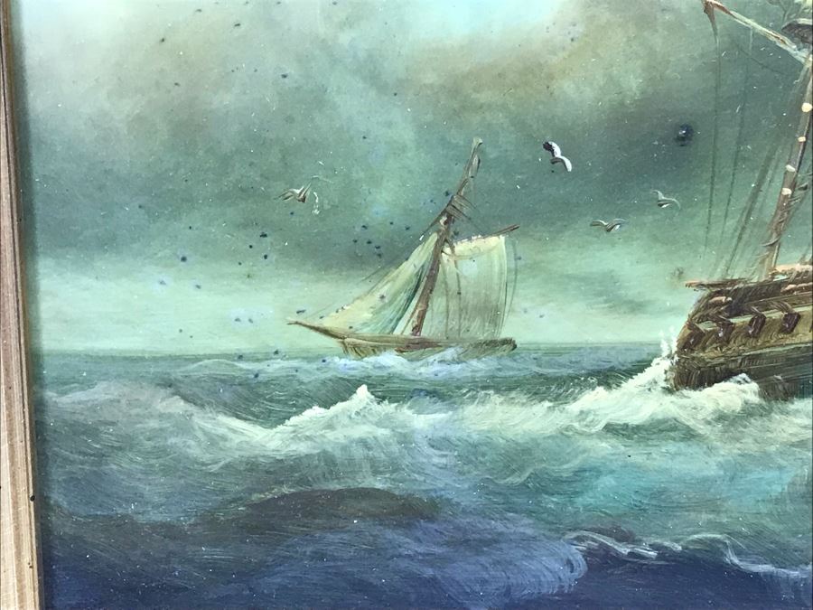 Original Listed English Artist Robinson Jones Sailing Ship Painting (Frame: 18 X 16.5, Board: 10 X 8) [Photo 11]