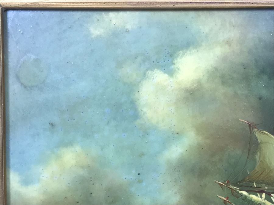 Original Listed English Artist Robinson Jones Sailing Ship Painting (Frame: 18 X 16.5, Board: 10 X 8) [Photo 13]