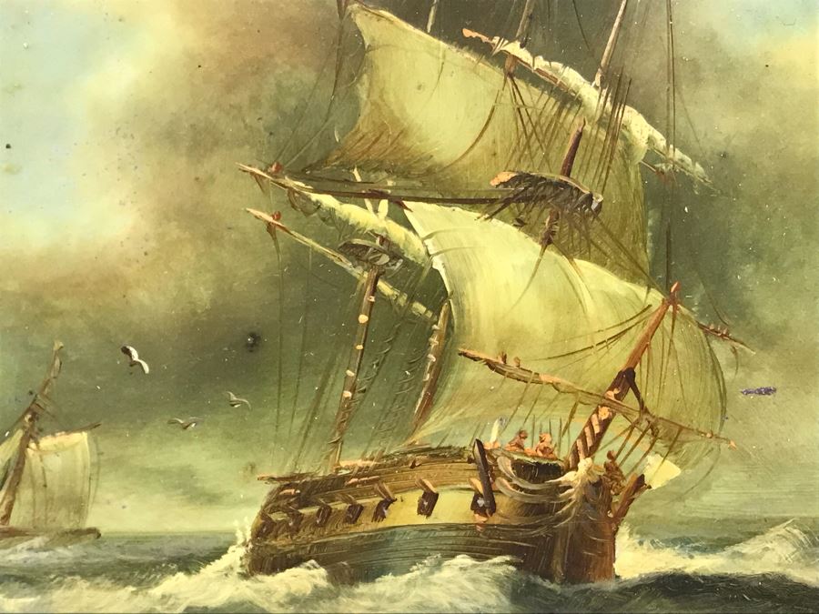 Original Listed English Artist Robinson Jones Sailing Ship Painting (Frame: 18 X 16.5, Board: 10 X 8) [Photo 15]