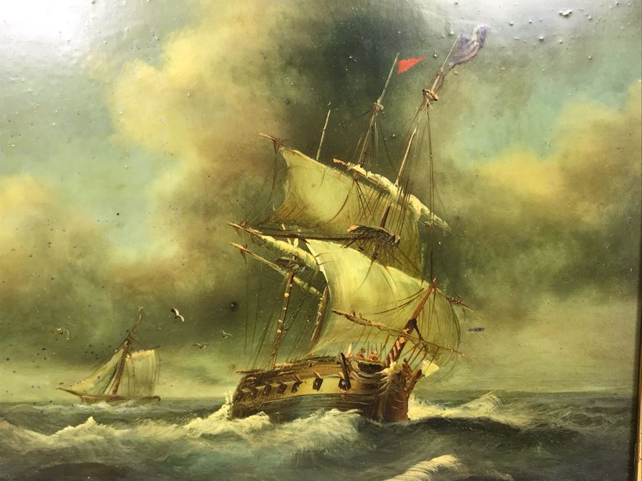 Original Listed English Artist Robinson Jones Sailing Ship Painting (Frame: 18 X 16.5, Board: 10 X 8) [Photo 5]