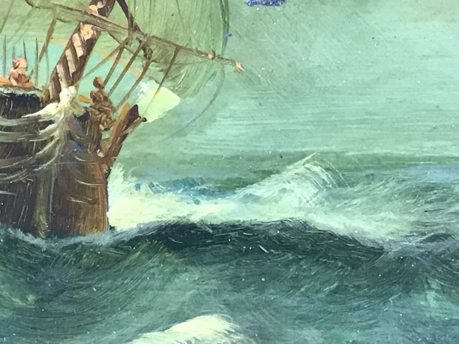 Original Listed English Artist Robinson Jones Sailing Ship Painting (Frame: 18 X 16.5, Board: 10 X 8) [Photo 8]