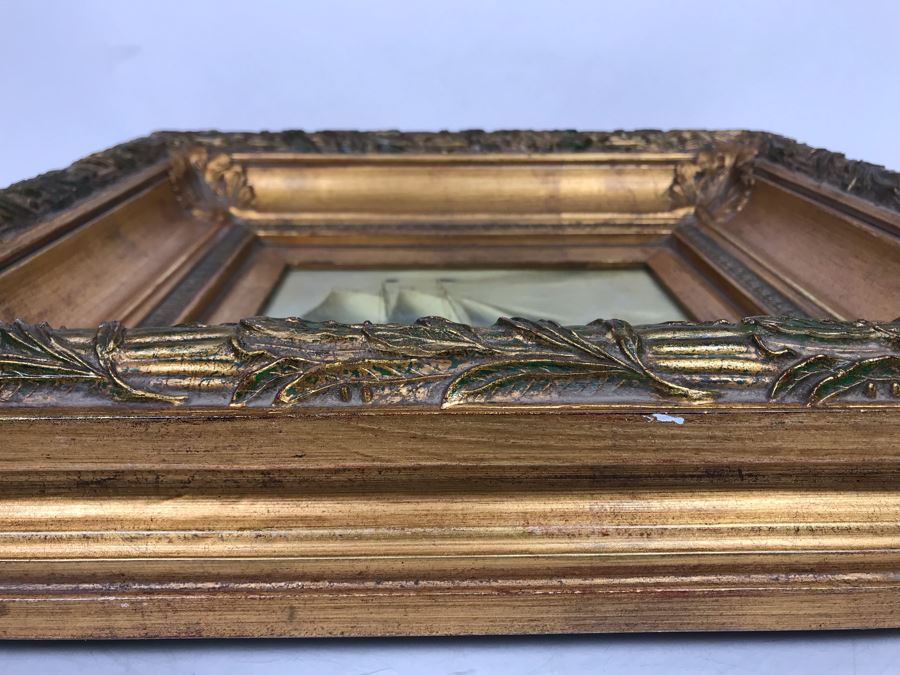 Original Listed Artist Jean Michel Laurent Sailing Ship Painting On Canvas In Stunning Frame (Frame: 20 X 18, Canvas: 10 X 8) [Photo 21]