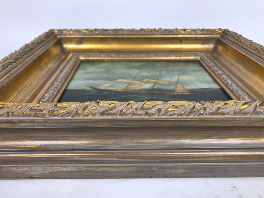 Original Signed Sailing Ship Painting On Board - Signature Illegible (Frame: 18 X 16, Board: 10 X 8) [Photo 17]