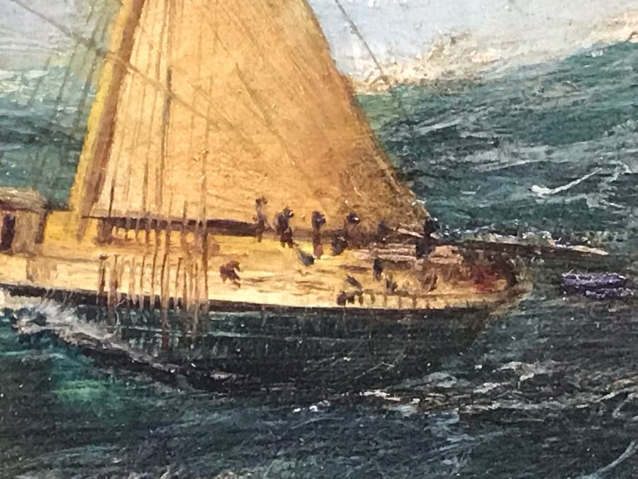 Original Signed Sailing Ship Painting On Board - Signature Illegible (Frame: 18 X 16, Board: 10 X 8) [Photo 11]