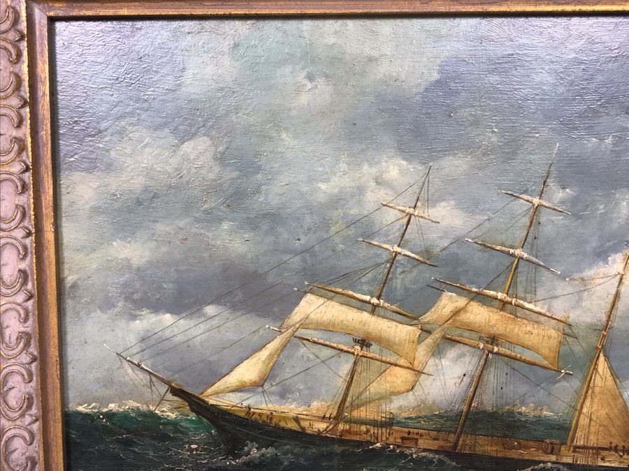Original Signed Sailing Ship Painting On Board - Signature Illegible (Frame: 18 X 16, Board: 10 X 8) [Photo 8]