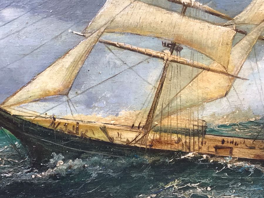 Original Signed Sailing Ship Painting On Board - Signature Illegible (Frame: 18 X 16, Board: 10 X 8) [Photo 9]